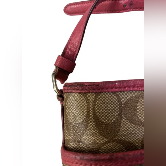 Coach Signature Logo All Over Pattern Crossbody Leather Beige Pink - Picture 7 of 9